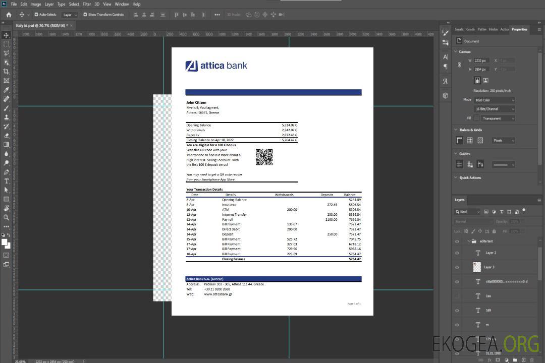 Relevé bancaire de l'Attique en Grèce template